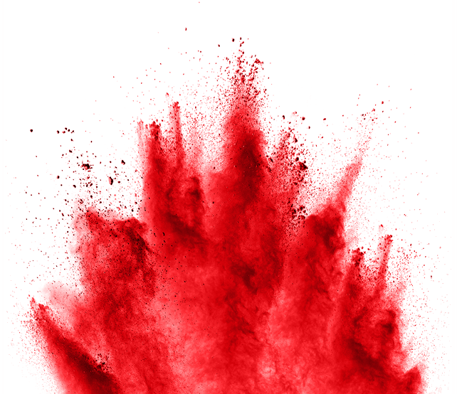 abstract red powder explosion on white background. abstract red dust splattered on background. Freeze motion of red powder splashing.